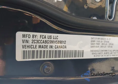 2021 Chrysler 300 300S z USA, uszkodzony, nr VIN 2C3CCABG9MH589012